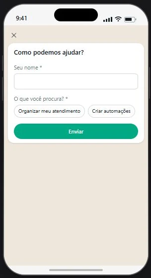 Prévia real do editor de Flows mostrando nome e opções de interesse.